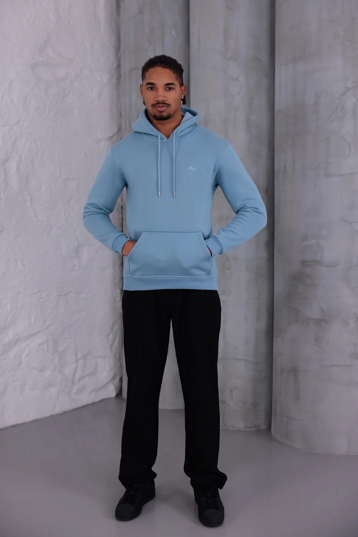 SIFIR4 3 İplik Şardonlu Kapüşonlu Sweatshirt Gökyüzü mavisi gökyüzü mavisi