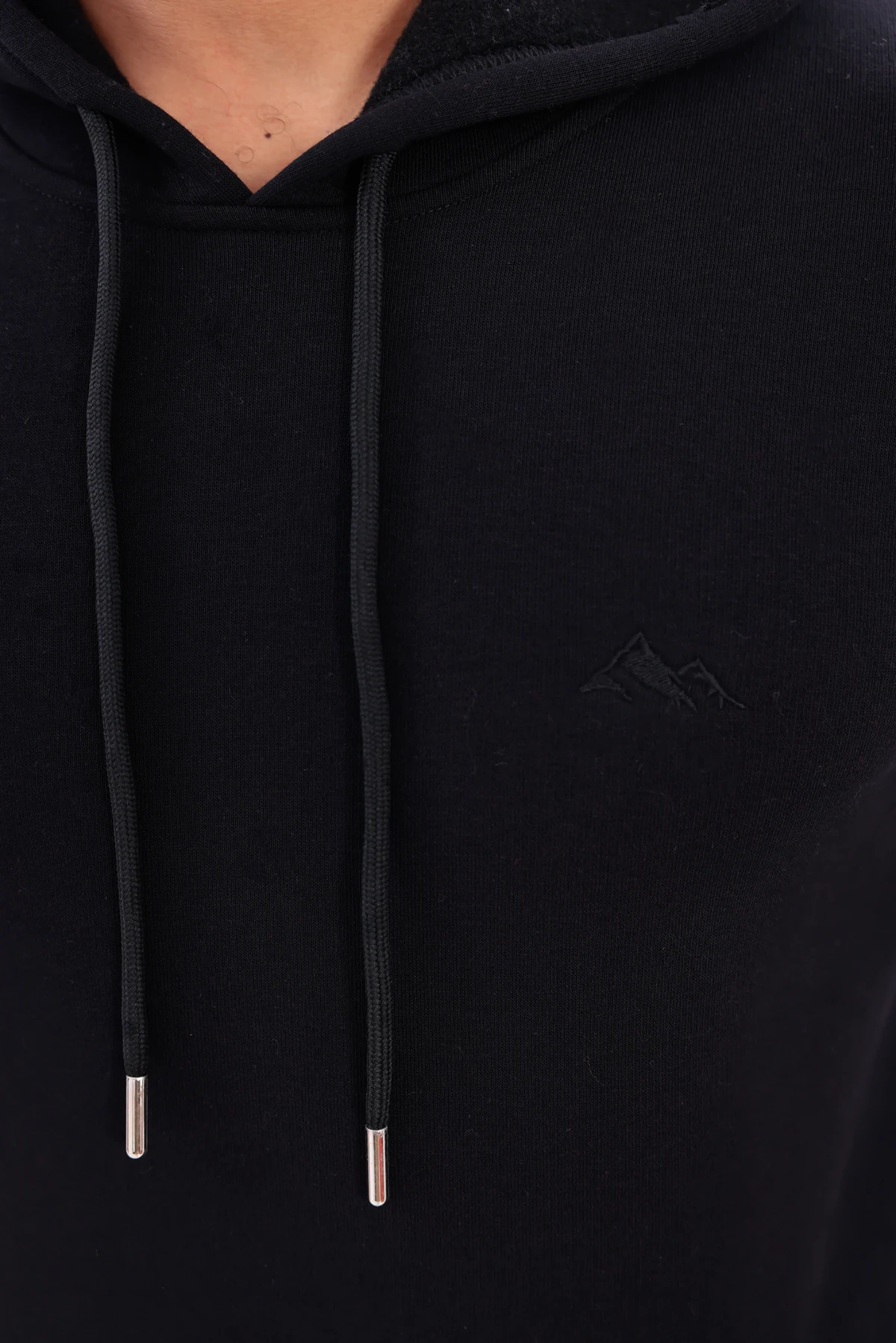 SIFIR4 3 İplik Şardonlu Kapüşonlu Sweatshirt Siyah Siyah