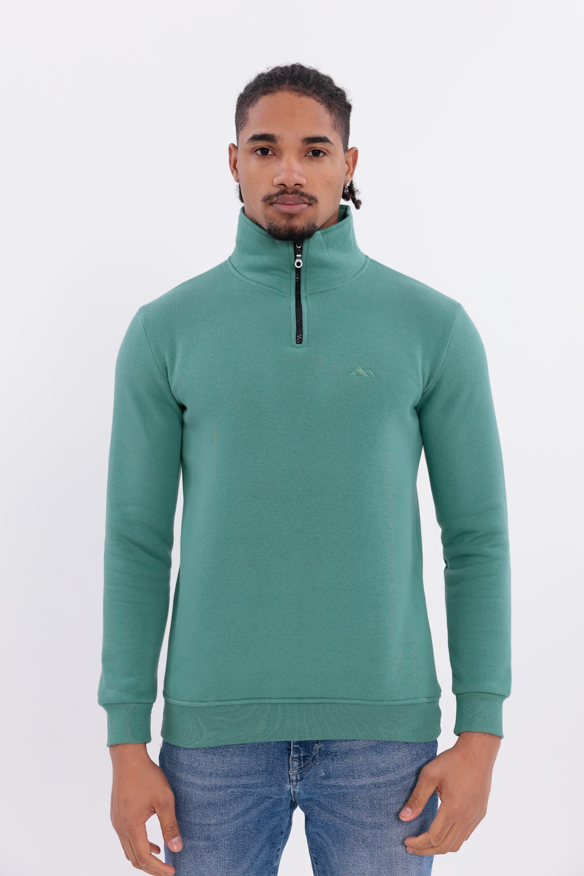 Sıfır4 Yarım Fermuarlı 3 iplik şardonlu  Sweatshirt Mint Yeşili